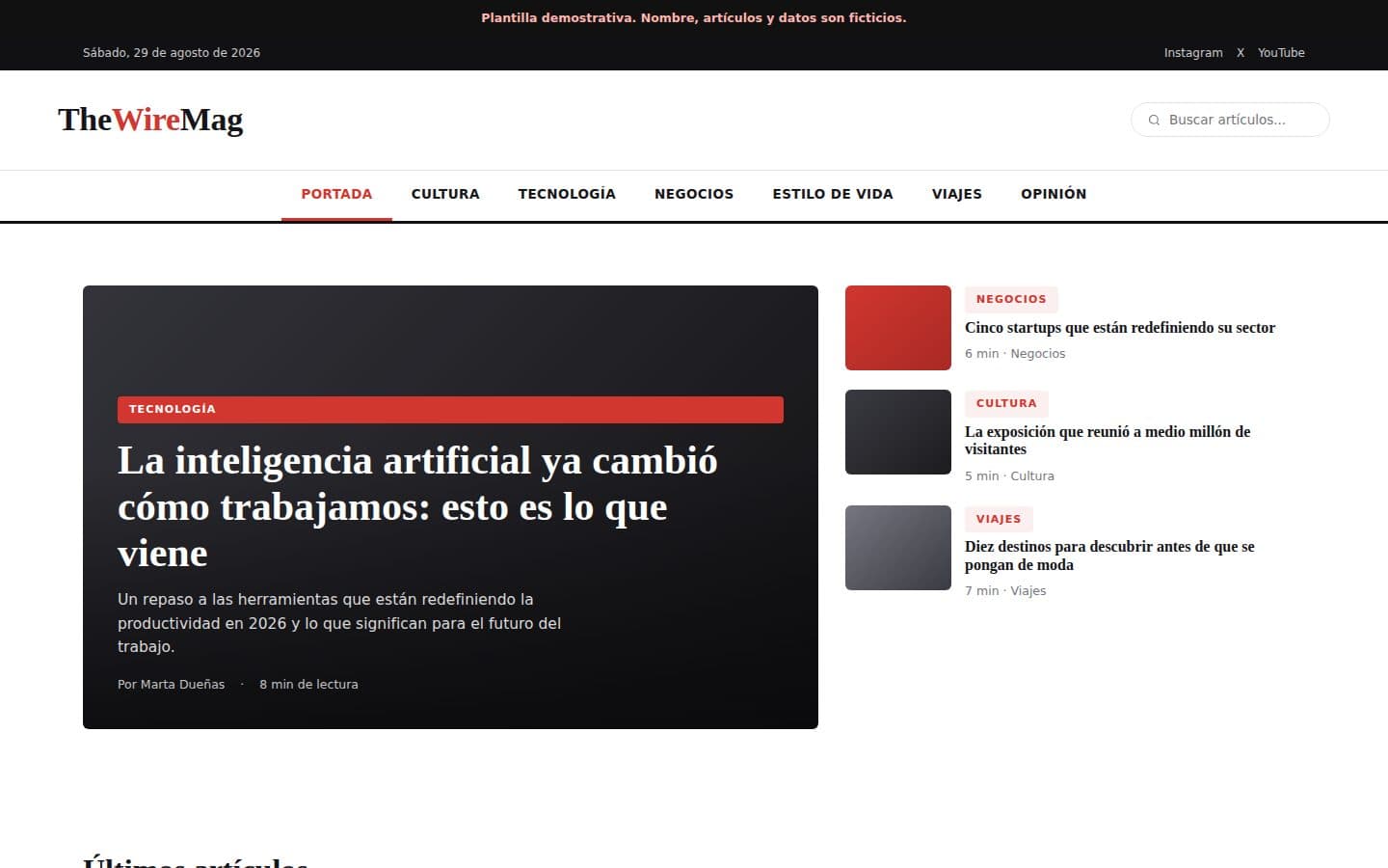 Vista del diseño de Magazine Pro
