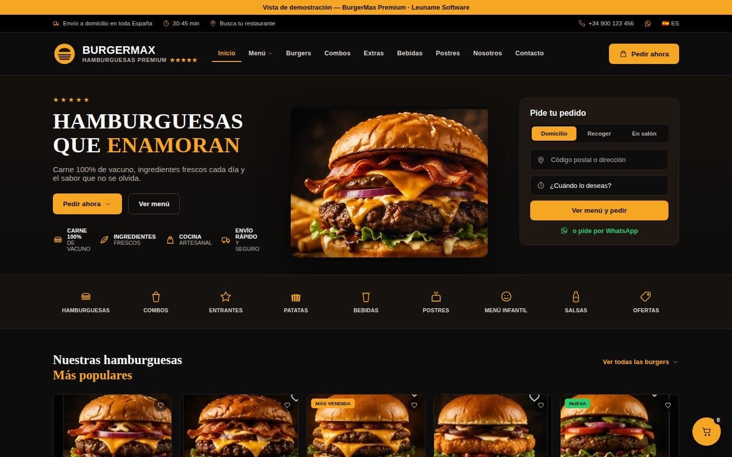 Vista del diseño de Combo Restaurante: Web + PDV