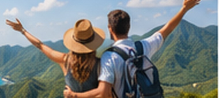 Pareja de viajeros disfrutando de un mirador