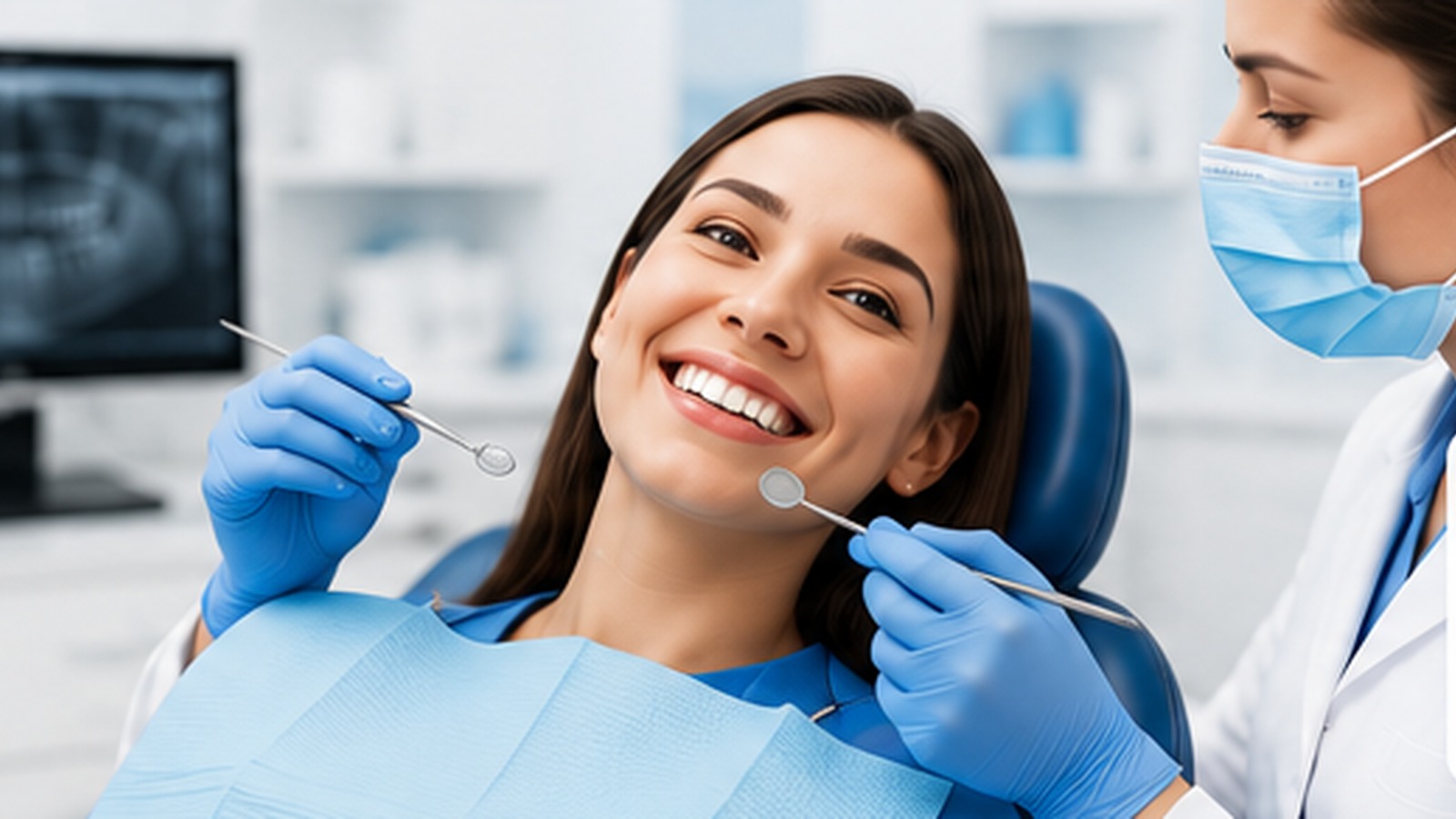 Paciente sonriendo durante una revisión dental